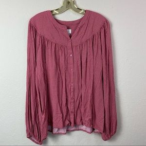 A New Day Long Sleeve Peasant Top Pink Polka Dot